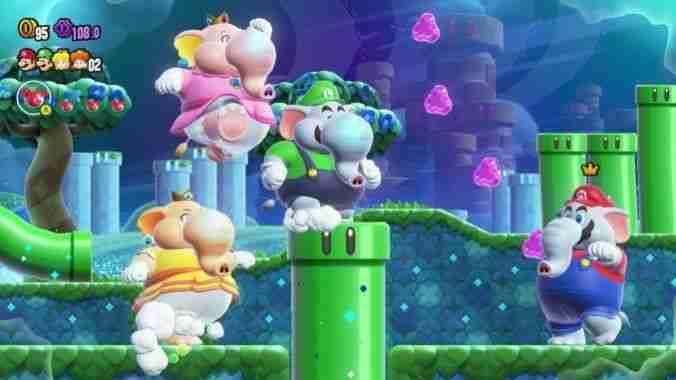 Mario, Peach, Daisy and Luigi as elephants