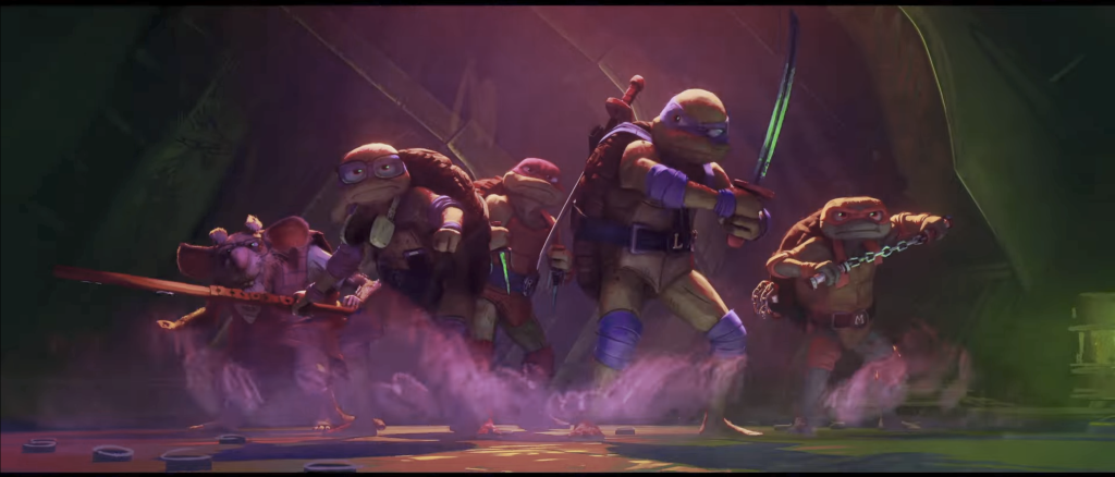 The Ninja Turtles and Splinter in action poses