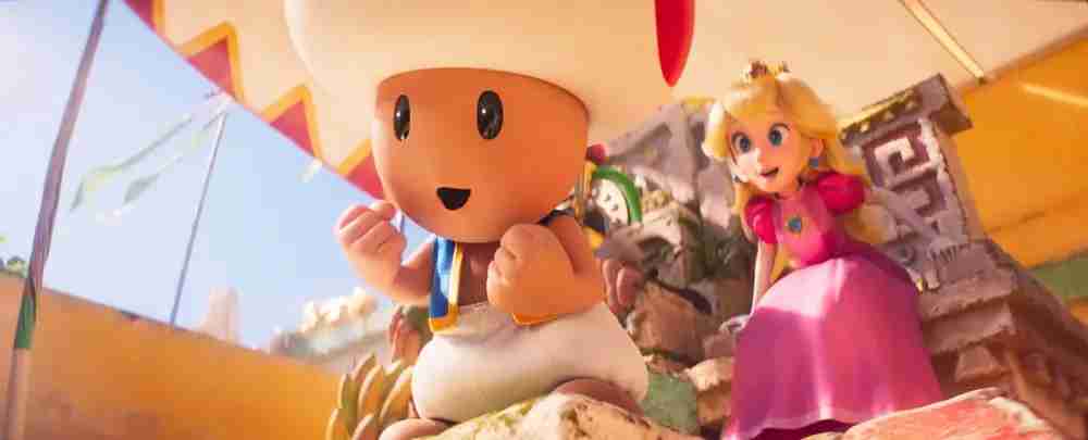 Toad and Peach looking excited The Super Mario Bros. Movie - Review