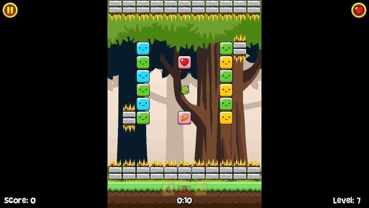 a bird with blocks and spikes on the top and bottom of the screen