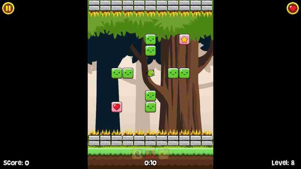 a bird with blocks and spikes on the top and bottom of the screen