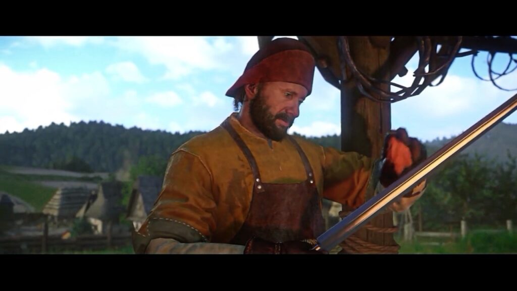 Henry's father working on a sword at the start of Kingdom Come