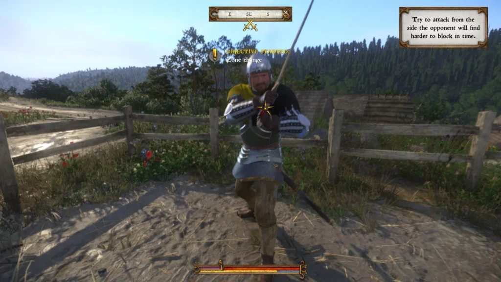 first person combat with sword. notice the five pointed star indicating attack pattern