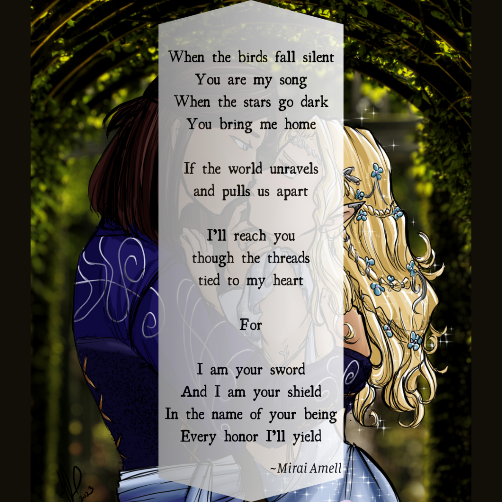 a poem by mirai amell with art by azshure raine behind it