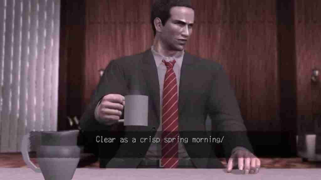 Agent York enjoys a coffee from Deadly Premonition