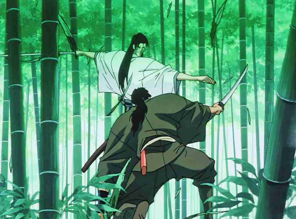 Two Samurai duel in a bamboo forest from Ninja Scroll