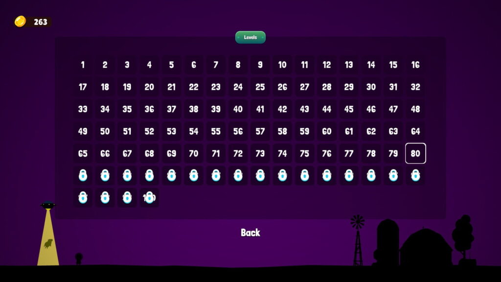an open menu showing all the levels