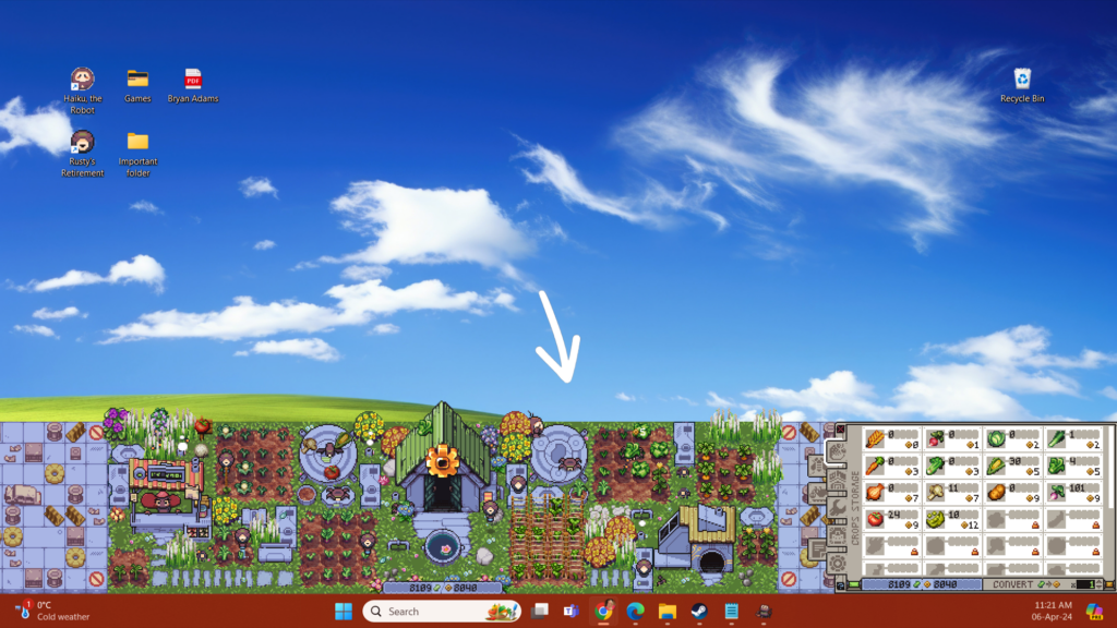 A typical desktop image of Rusty's Retirement sitting at the bottom of the screen at standard size - Rusty’s Retirement