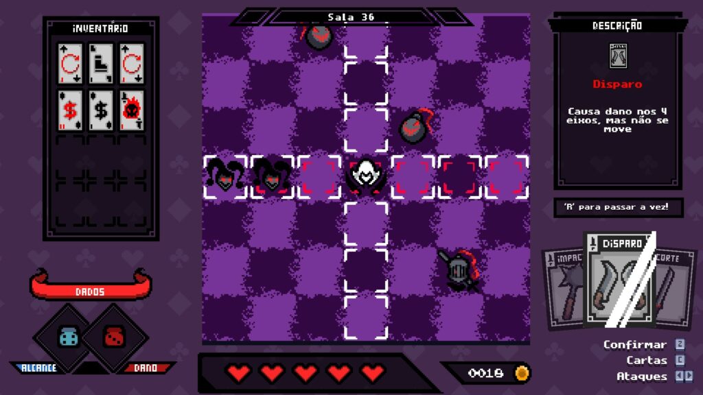 Dice Assassin - a purple board with lots of enemies on