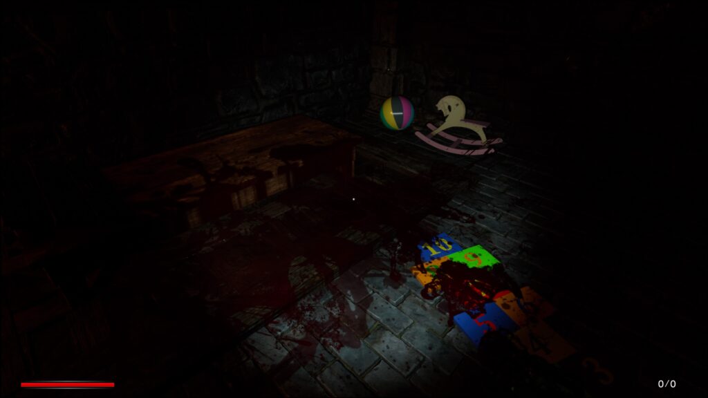 Children's Toys Covered In Blood in a basement in Jack Holmes: Master Of Puppets