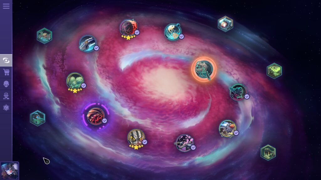 Galacticare level map showing lots of destinations in a constelation