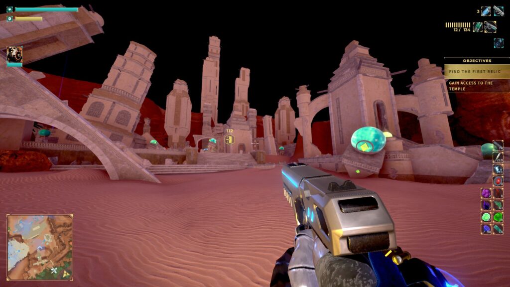 A view of the ruins in the second area of the game, a predominantly desert region - Relic Odyssey