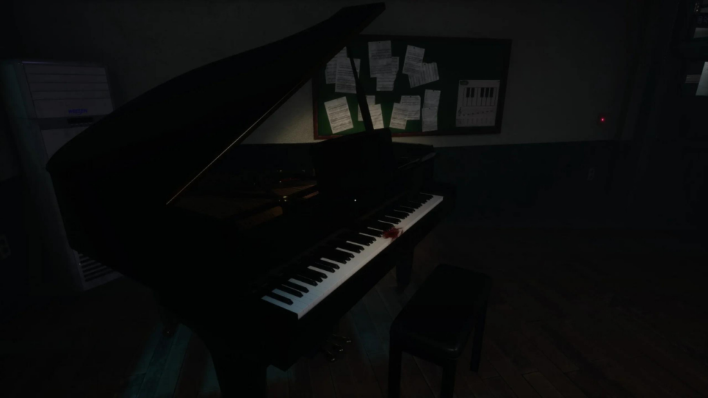 a puzzle with a bloodied piano from White Day 2 