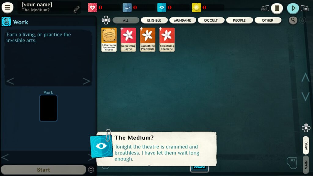 cultist simulator - the medium - you choose where to work