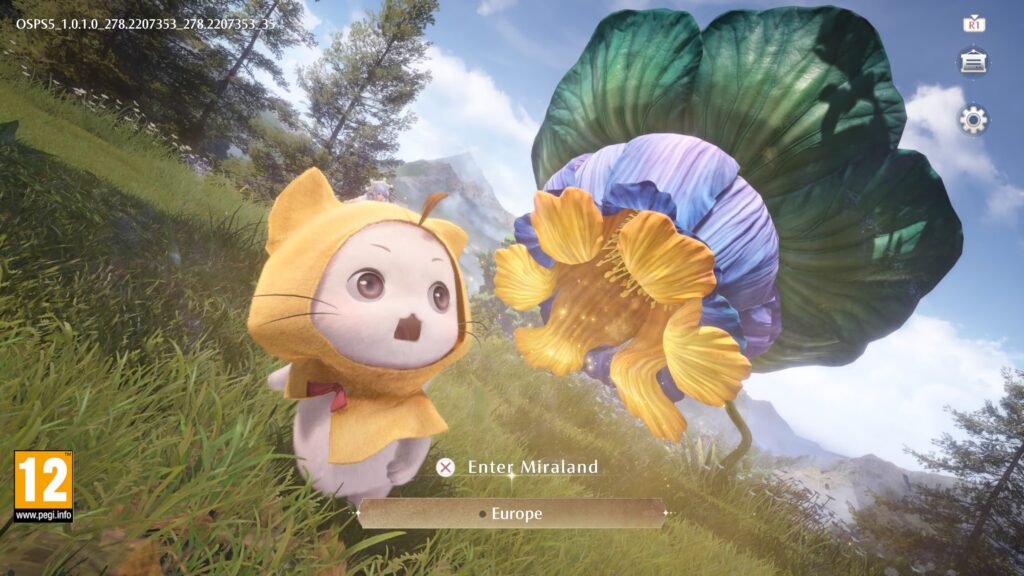 infinity nikki - momo running away from a flower with nikki on his head