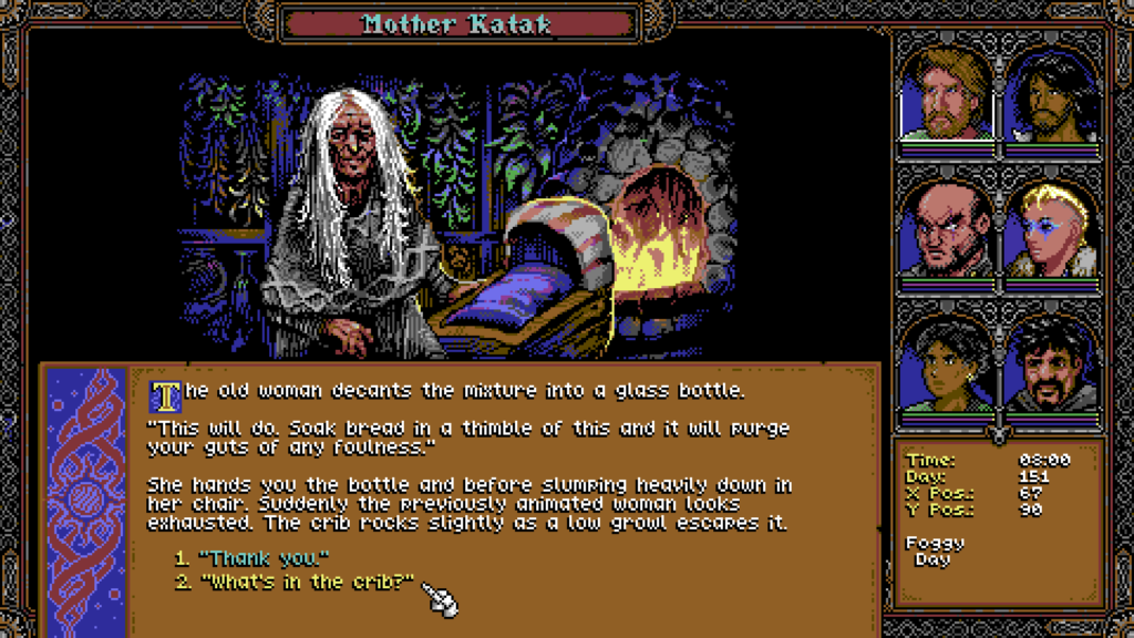 Skald: Against the Black Priory - In a conversation with Mother Katak, dialogue options are available