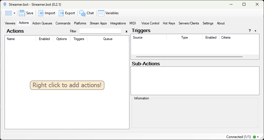 streamer.bot tutorial -  the actions tab