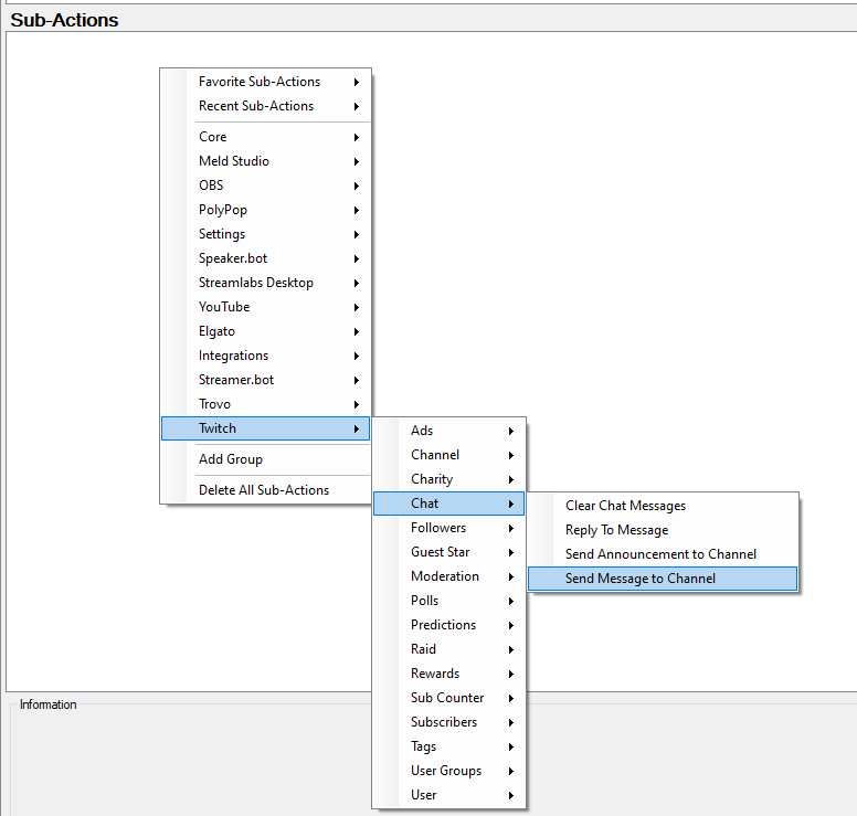 streamer.bot tutorial - right-click sub actions menu