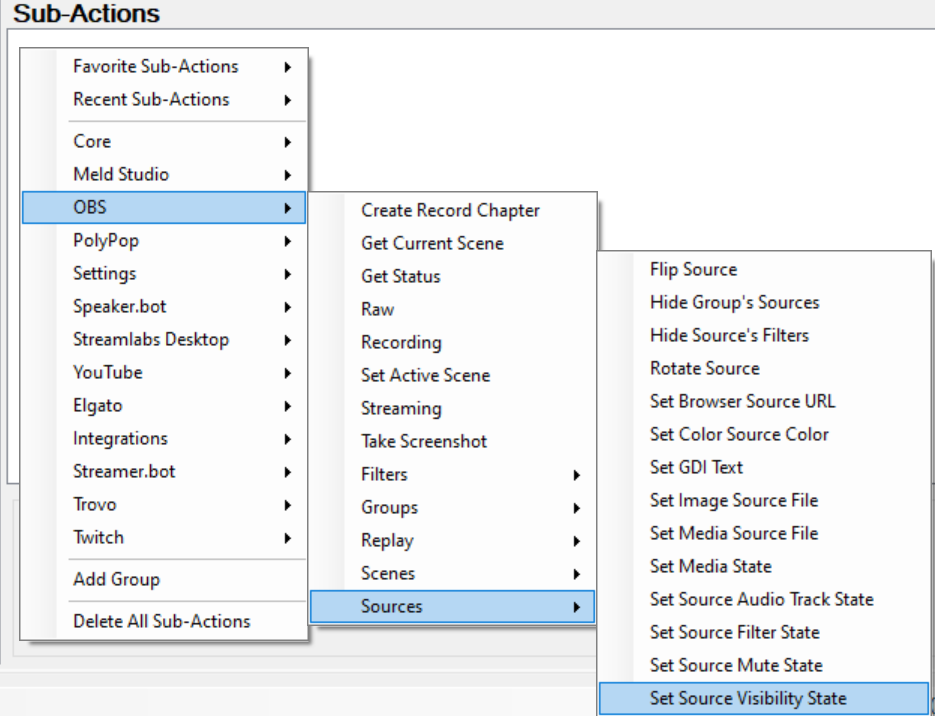 streamer.bot tutorial - right click sub actions navigated to source visibility 