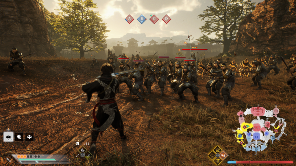 Dynasty Warriors Origins The Guardian faces an officer and his battalion