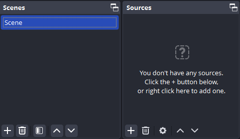 OBS - scenes and sources panels