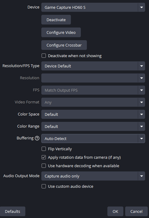 obs video capture device settings