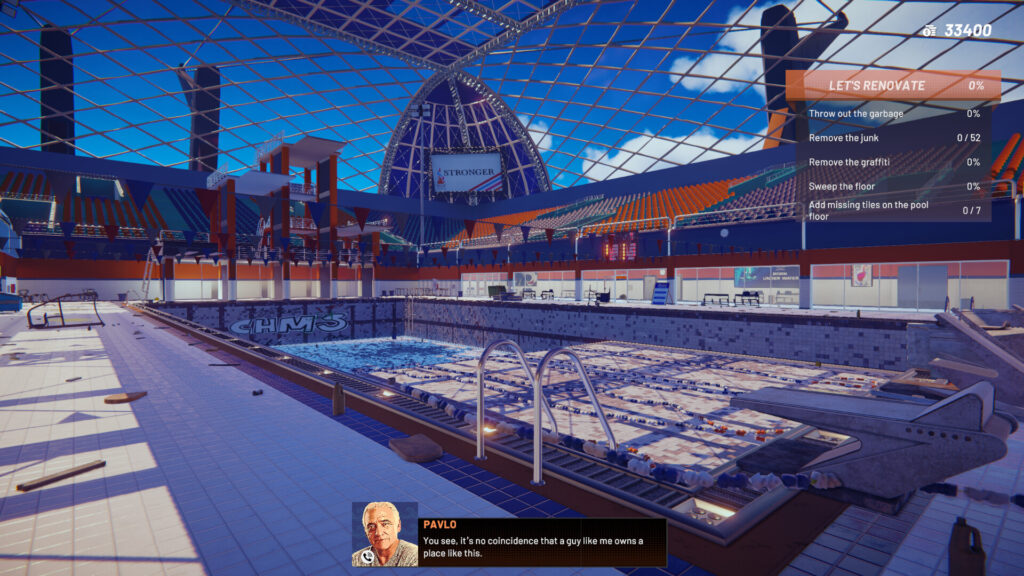 Sports: Renovations - a large stadium with a swimming pool and a glass roof