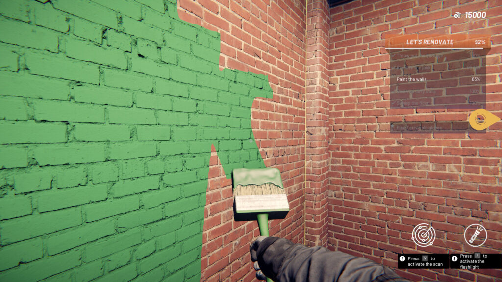 Sports: Renovations - painting the wall green with a paint brush