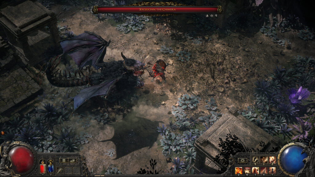 Path of Exile 2 Warrior facing a dragon boss