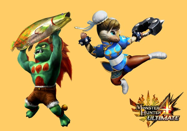 Blanka and Chun-li in Monster Hunter Generations