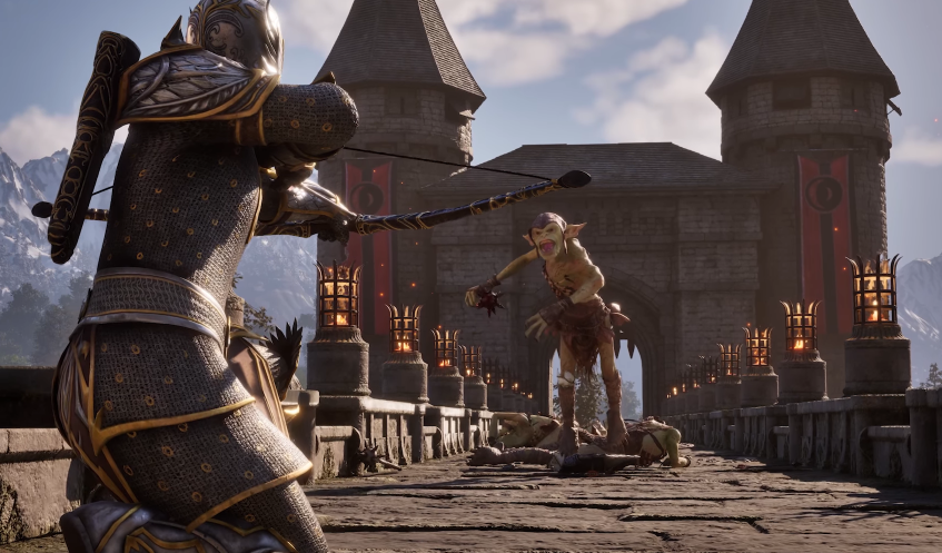 Oblivion - Third person view of a knight shooting an Imp