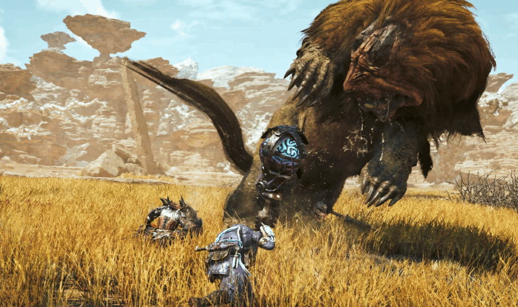 Hunters fights a Dogashima in Monster Hunter Wilds