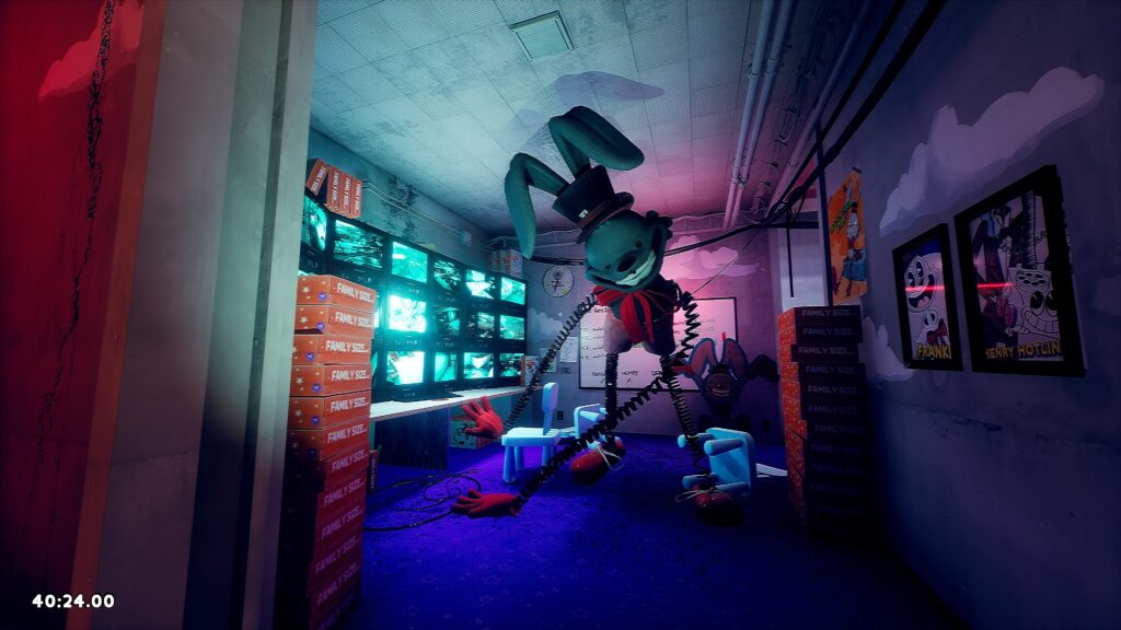 animatronic bunny in a cctv room - Finding Frankie