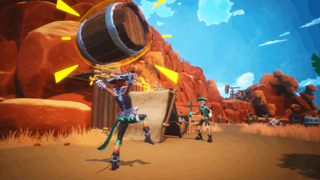 Trident's Tale - Ocean throws a barrel at a skeleton pirate