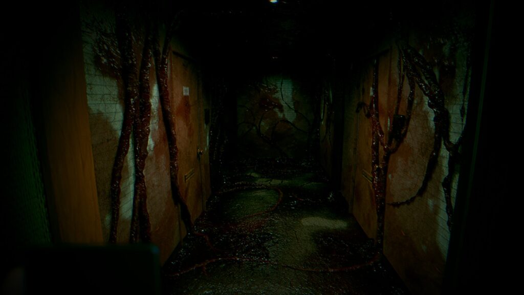 derelict looking hallway with fleshy vines - Brokenlore: Don’t Watch