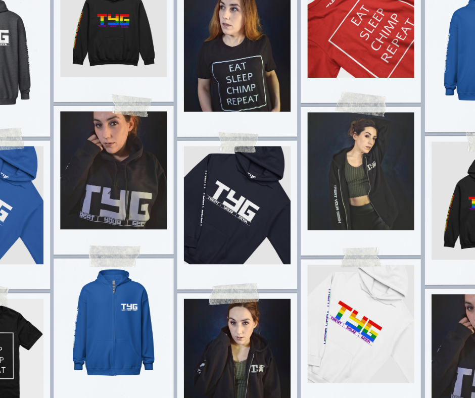 TYG Merch promo with lots of different products