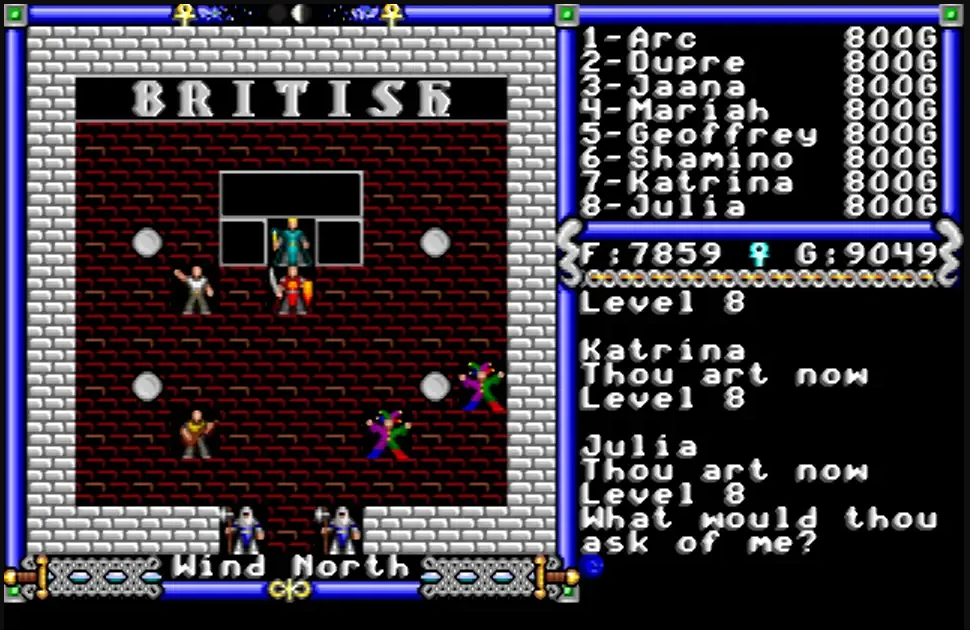 games- Ultima IV the party speaks to Lord British