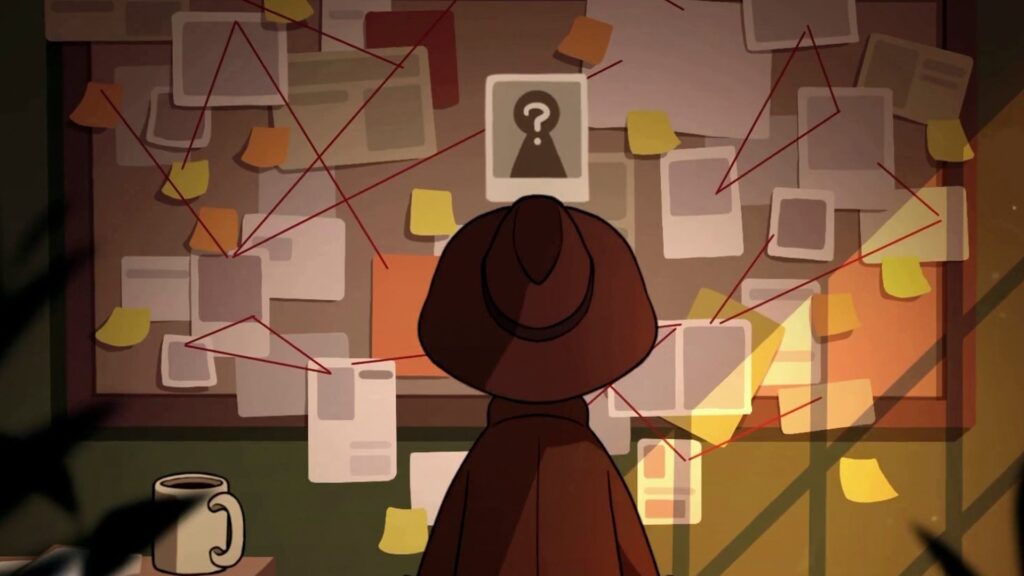 Duck Detective - Eugene McQuacklin stares at a mystery board trying to deduce what's going on.