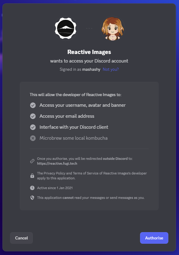 Fugitech Discord reactive images authorise screen