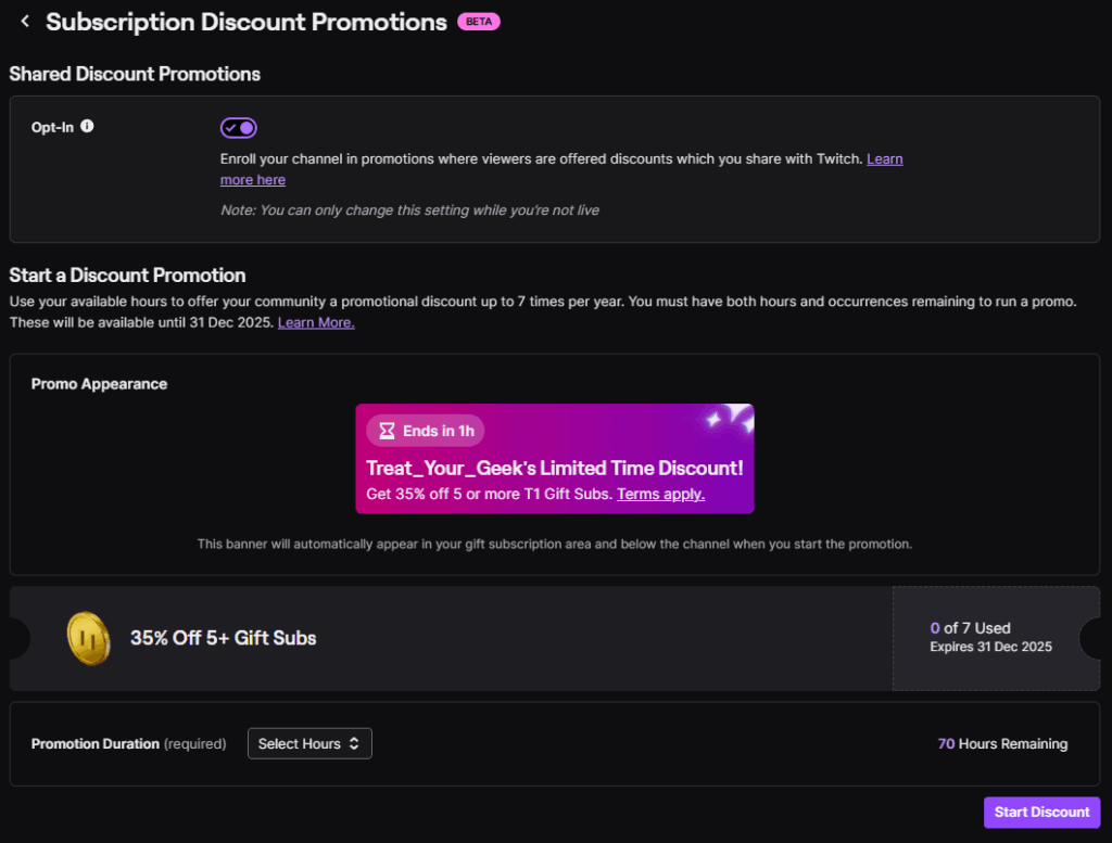 the twitch subscription discounts promotions page
