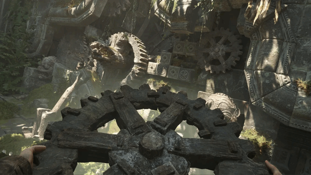 Indiana Jones and the Great Circle - carrying a giant cog in a temple