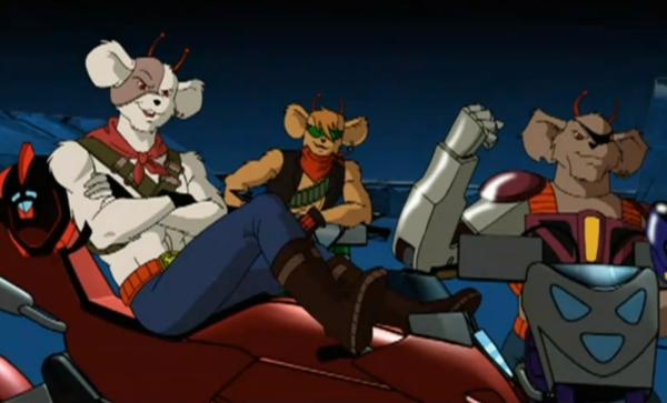Biker Mice From Mars 2006 version
Left to right Vinnie, Throttle, Modo are all chilling