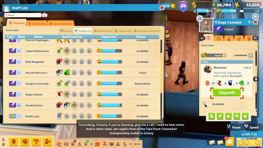 The Two Point Museum Fantasy Finds epuipment menu