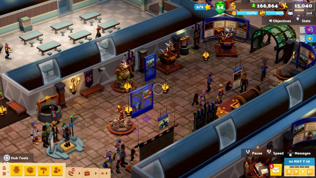 The Two Point Museum Fantasy Finds a view of the museum with a collection of fantasy finds