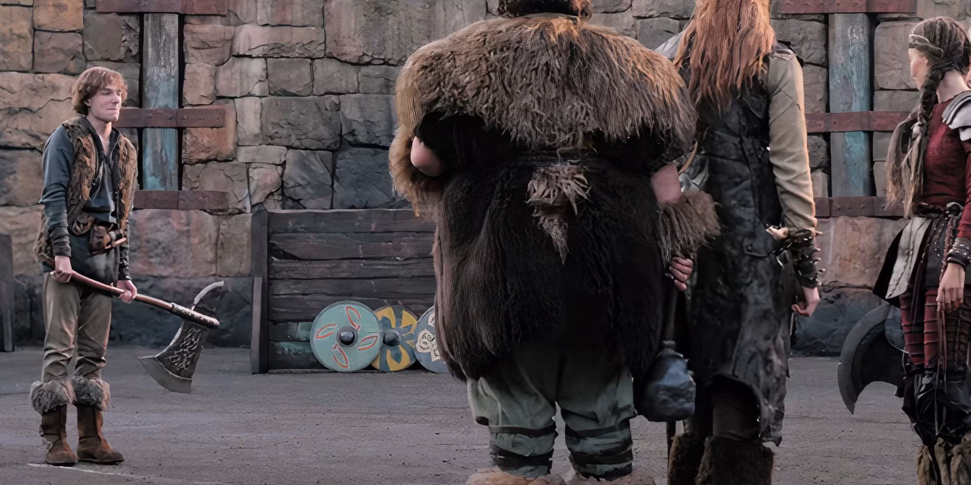 Here we see Hiccup, Fishlegs, Tuffnut and Astrid as they enter the dragon training arena for the first time. - How to Train Your Dragon