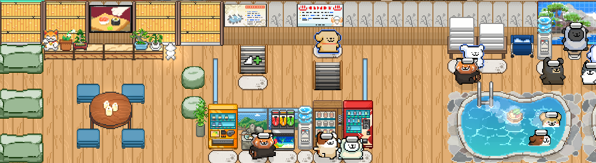Maltese’s Fluffy Onsen - a busy spa with lots of decorations