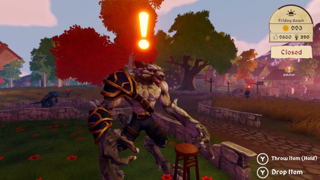 potion shop sim - a wolf in armour waits to give you a quest