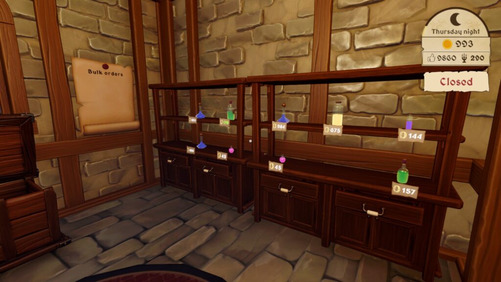potion shop sim - a store with shelves stacked with potions