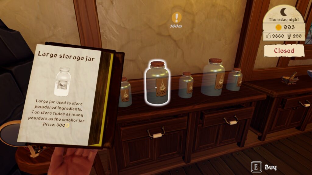 potion shop sim - waiting to purchase a large jar from the shops