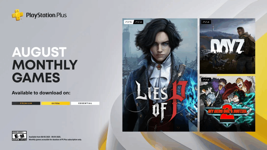 Playstation plus august announcement featuring lies of p, my hero and dayz